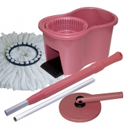 TM-7777(粉) 手壓式單動力旋轉拖把組